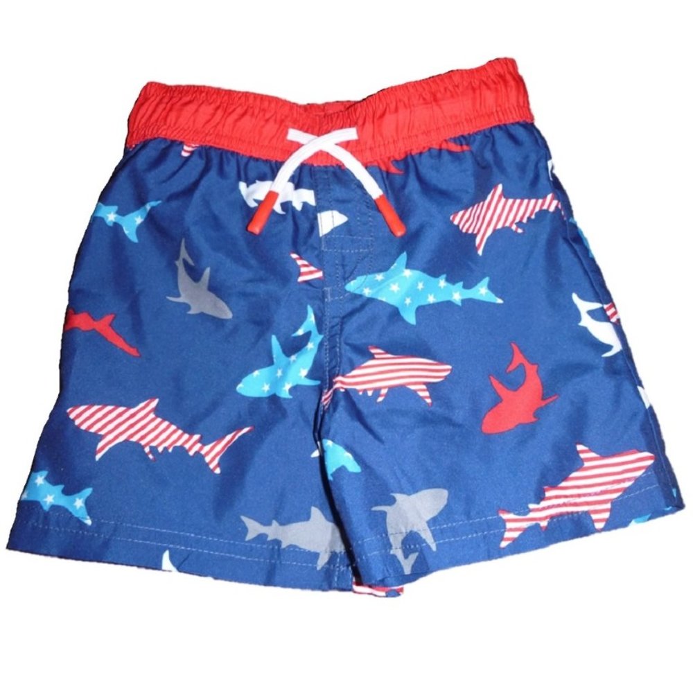 Baby Boys Wave Zone Patriotic SHARKS Swim Trunks Size 0/3 months 4th of July NWT